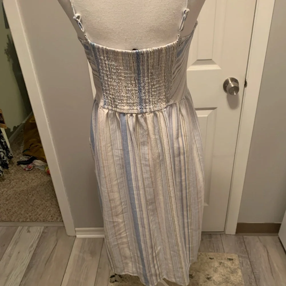City Studio Striped Button-Front Sundress in Cream and Light Blue - Picture 3 of 5